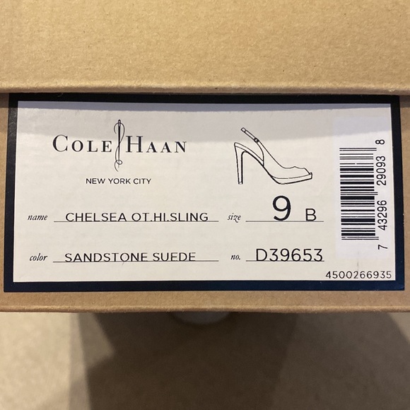 Cole Haan Chelsea slingback stacked heels Sandstone Suedegold heels - Picture 2 of 10